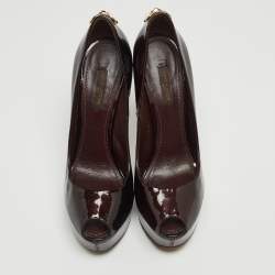 مملوكة مسبقًا Louis Vuitton Burgundy Patent Leather Oh Really! Peep Toe Platform Pumps Size 37.5