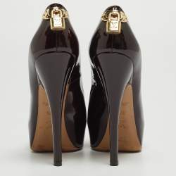 مملوكة مسبقًا Louis Vuitton Burgundy Patent Leather Oh Really! Peep Toe Platform Pumps Size 37.5