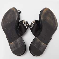 مملوكة مسبقًا Louis Vuitton Black Satin Embellished Flat Slides Size 37.5   