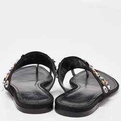 مملوكة مسبقًا Louis Vuitton Black Satin Embellished Flat Slides Size 37.5   