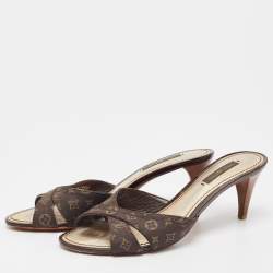 Louis Vuitton Brown Monogram Canvas Crisscross Slide Sandals Size 37