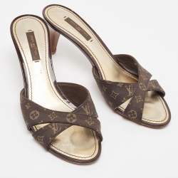 Louis Vuitton Brown Monogram Canvas Crisscross Slide Sandals Size 37
