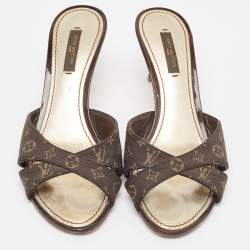 Louis Vuitton Brown Monogram Canvas Crisscross Slide Sandals Size 37