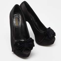 Louis Vuitton Black Suede Peep Toe Pumps Size 37.5
