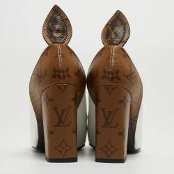 Pre Owned Louis Vuitton White Leather and Monogram Canvas Rodeo Queen Pumps Size 36