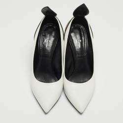 Pre Owned Louis Vuitton White Leather and Monogram Canvas Rodeo Queen Pumps Size 36