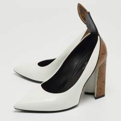 Pre Owned Louis Vuitton White Leather and Monogram Canvas Rodeo Queen Pumps Size 36