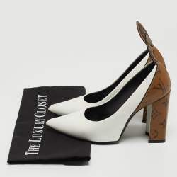Pre Owned Louis Vuitton White Leather and Monogram Canvas Rodeo Queen Pumps Size 36
