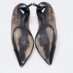 Pre Owned Louis Vuitton Brown Monogram Canvas and Patent Leather Chérie Pumps Size 35.5