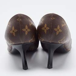 Pre Owned Louis Vuitton Brown Monogram Canvas and Patent Leather Chérie Pumps Size 35.5