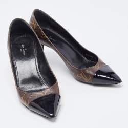 Pre Owned Louis Vuitton Brown Monogram Canvas and Patent Leather Chérie Pumps Size 35.5