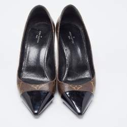 Pre Owned Louis Vuitton Brown Monogram Canvas and Patent Leather Chérie Pumps Size 35.5