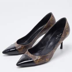 Pre Owned Louis Vuitton Brown Monogram Canvas and Patent Leather Chérie Pumps Size 35.5