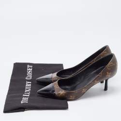 Pre Owned Louis Vuitton Brown Monogram Canvas and Patent Leather Chérie Pumps Size 35.5