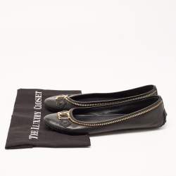 Louis Vuitton Black Leather Zipper Trim Oxford Ballet Flats Size 40