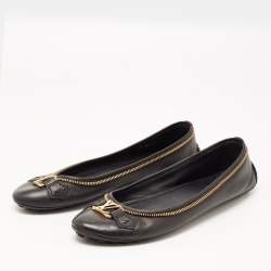Louis Vuitton Black Leather Zipper Trim Oxford Ballet Flats Size 40