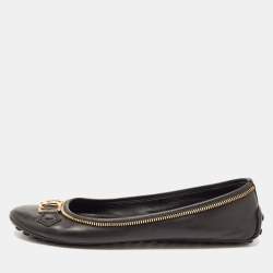 Louis Vuitton Black Leather Zipper Trim Oxford Ballet Flats Size 40