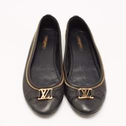Louis Vuitton Black Leather Zipper Trim Oxford Ballet Flats Size 40