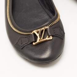 Louis Vuitton Black Leather Zipper Trim Oxford Ballet Flats Size 40
