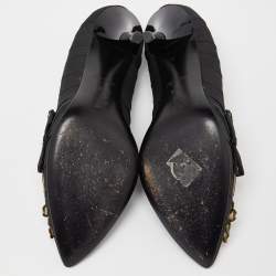 Pre Owned Louis Vuitton Black Pleated Satin Pointed Flower Embellished Pumps Size 37.5