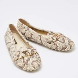 Louis Vuitton Brown/Beige Python Monte Carlo Loafers Size 39.5