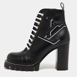 Pre Owned Louis Vuitton Black Leather Star Trail Ankle Boots Size 37