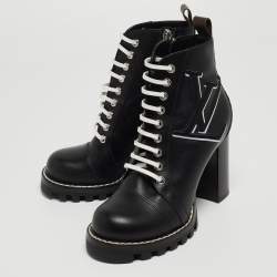 Pre Owned Louis Vuitton Black Leather Star Trail Ankle Boots Size 37