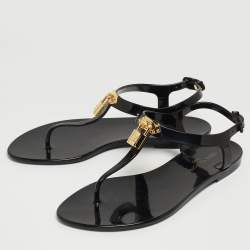 Louis Vuitton Black Rubber Bikini Flat Sandals Size 38