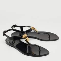 Louis Vuitton Black Rubber Bikini Flat Sandals Size 38
