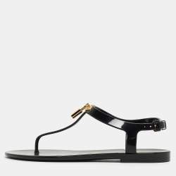 Louis Vuitton Black Rubber Bikini Flat Sandals Size 38