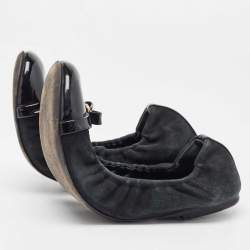 Louis Vuitton Black Suede and Patent Leather Scrunch Ballet Flats Size 37