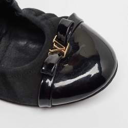 Louis Vuitton Black Suede and Patent Leather Scrunch Ballet Flats Size 37