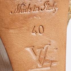 Louis Vuitton Gold/Brown Leather Wedge Sandals Size 40
