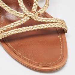 Louis Vuitton Gold/Brown Leather Wedge Sandals Size 40