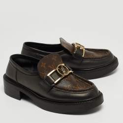 Louis Vuitton Brown/Black Monogram Canvas and Leather Loafers Size 38.5
