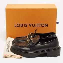 Louis Vuitton Brown/Black Monogram Canvas and Leather Loafers Size 38.5