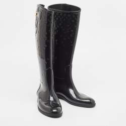 Louis Vuitton Black Monogram Rubber Rain Boots Size 40