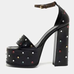 Louis Vuitton Black Leather Studded Fame Sandals Size 38.5