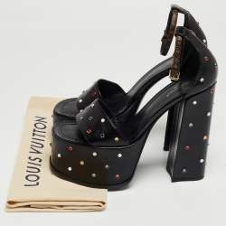 Louis Vuitton Black Leather Studded Fame Sandals Size 38.5