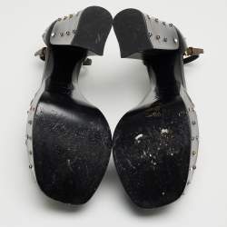 Louis Vuitton Black Leather Studded Fame Sandals Size 38.5
