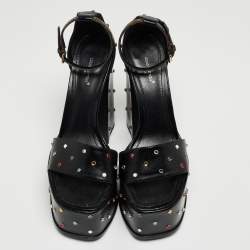 Louis Vuitton Black Leather Studded Fame Sandals Size 38.5