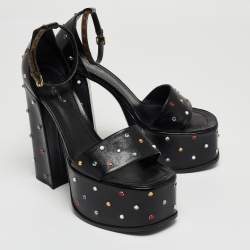 Louis Vuitton Black Leather Studded Fame Sandals Size 38.5