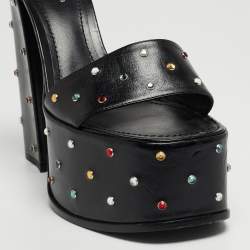 Louis Vuitton Black Leather Studded Fame Sandals Size 38.5