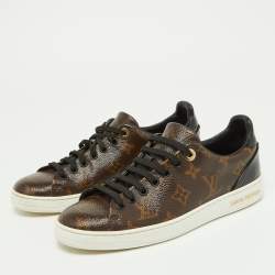 Louis Vuitton Brown/Black Monogram Canvas and Patent Leather Frontrow Sneakers Size 36