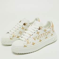 Louis Vuitton White/Gold Monogram Embossed Leather Time Out Sneakers Size 36