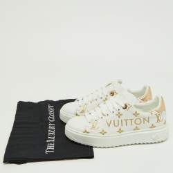 Louis Vuitton White/Gold Monogram Embossed Leather Time Out Sneakers Size 36