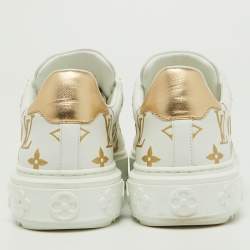 Louis Vuitton White/Gold Monogram Embossed Leather Time Out Sneakers Size 36