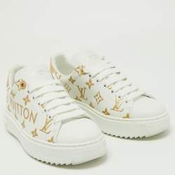 Louis Vuitton White/Gold Monogram Embossed Leather Time Out Sneakers Size 36