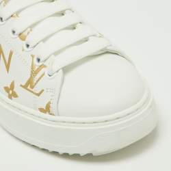 Louis Vuitton White/Gold Monogram Embossed Leather Time Out Sneakers Size 36