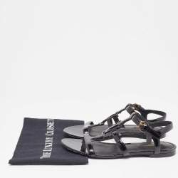 Pre Owned Louis Vuitton Black Patent Leather Paradiso Flat Sandals Size 38